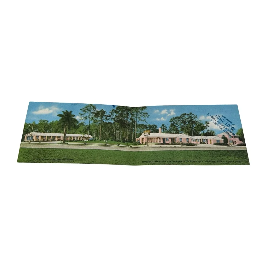 Vintage Bishop's Motor Court Jacksonville Florida Fold-out Postcard Unused 1950s